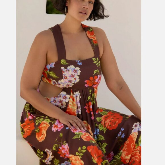 Anthropologie The Piper Bandeau Maxi Dress Brown Floral Plus Size 3X NWT - Picture 4 of 7